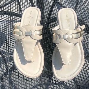 Cole Haan Nike Air Thong Wedge Sandals,  cream &  silver w/ gold buckles